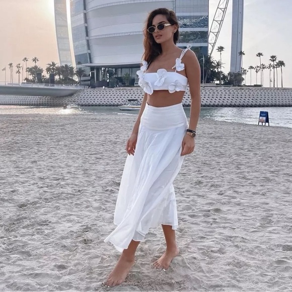 Zara Low Waist Cotton Skirt White Yoke waist Balloon hem ZW Collection L NWT - Picture 3 of 16